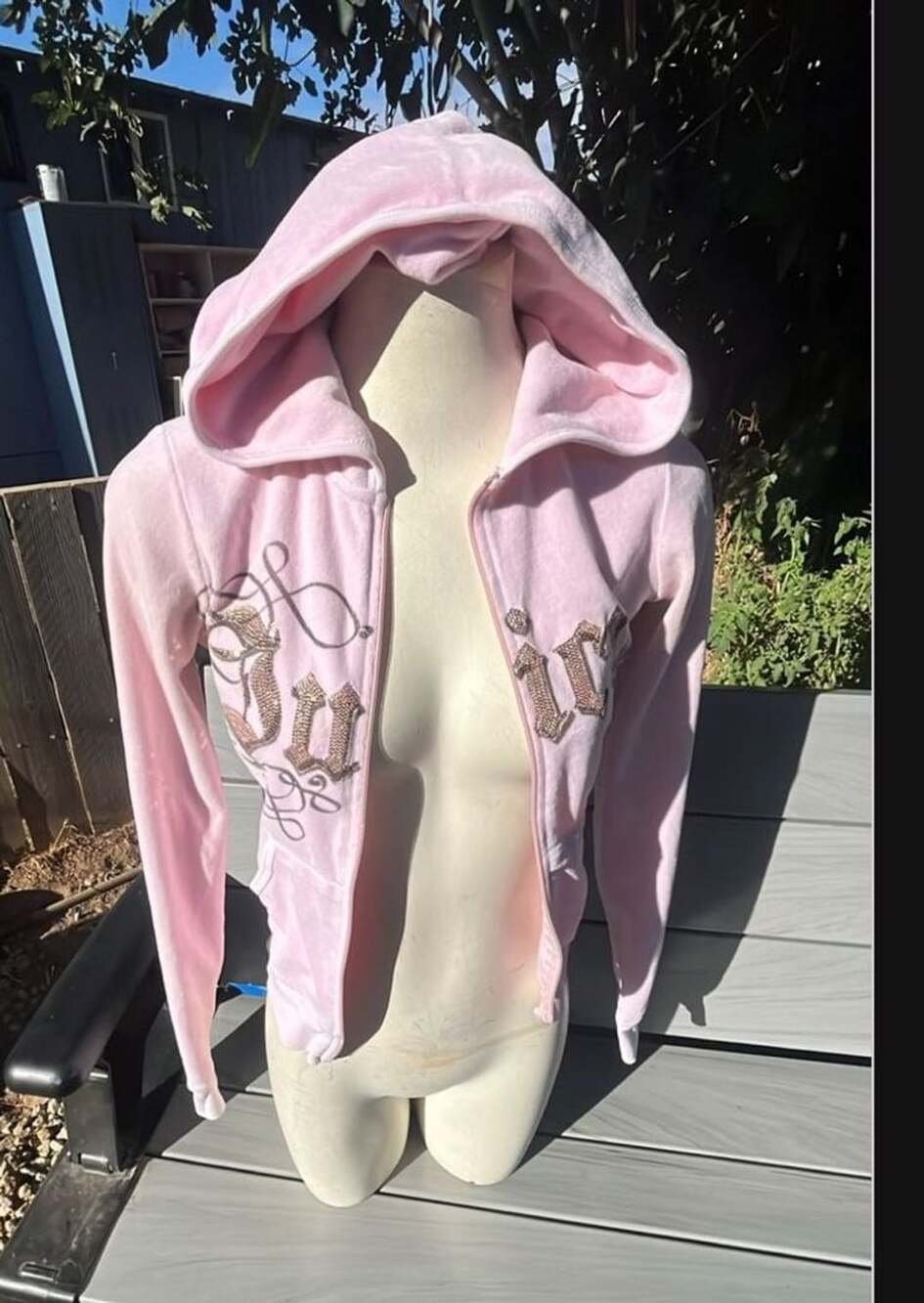 Juicy Couture Velour Zip-Up Hoodie Size S Pink Rhinestone